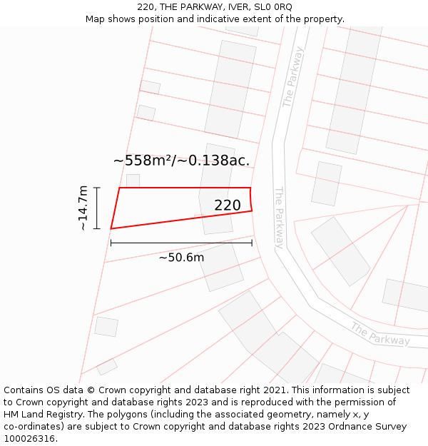 220, THE PARKWAY, IVER, SL0 0RQ: Plot and title map