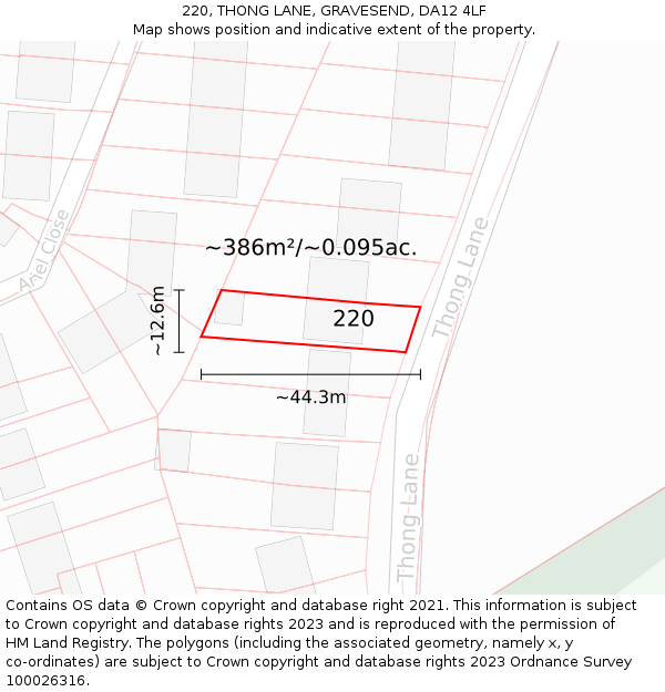 220, THONG LANE, GRAVESEND, DA12 4LF: Plot and title map