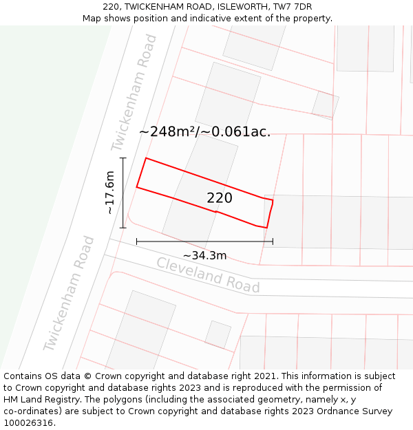 220, TWICKENHAM ROAD, ISLEWORTH, TW7 7DR: Plot and title map