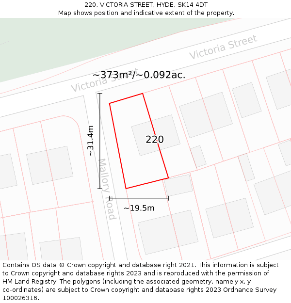 220, VICTORIA STREET, HYDE, SK14 4DT: Plot and title map