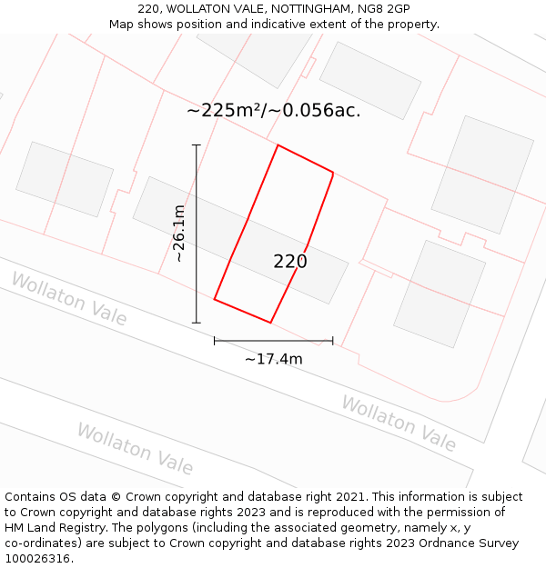 220, WOLLATON VALE, NOTTINGHAM, NG8 2GP: Plot and title map