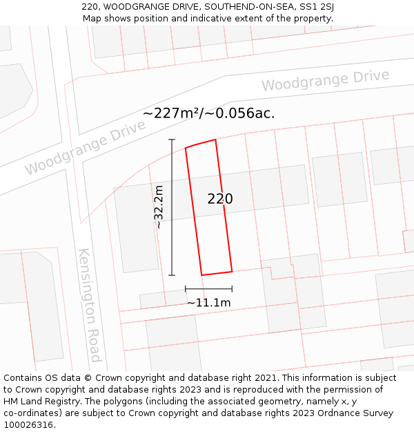 220, WOODGRANGE DRIVE, SOUTHEND-ON-SEA, SS1 2SJ: Plot and title map