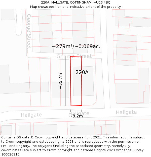 220A, HALLGATE, COTTINGHAM, HU16 4BQ: Plot and title map