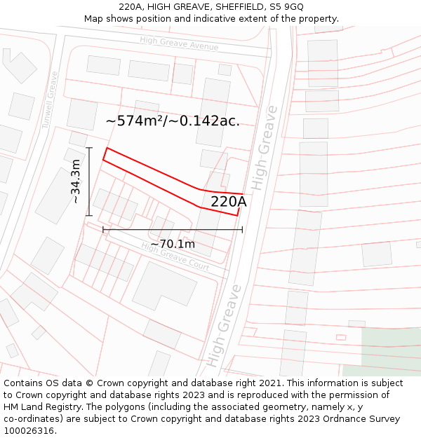 220A, HIGH GREAVE, SHEFFIELD, S5 9GQ: Plot and title map
