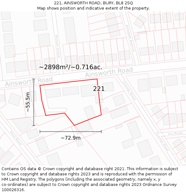 221, AINSWORTH ROAD, BURY, BL8 2SQ: Plot and title map