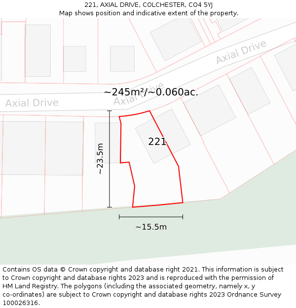 221, AXIAL DRIVE, COLCHESTER, CO4 5YJ: Plot and title map