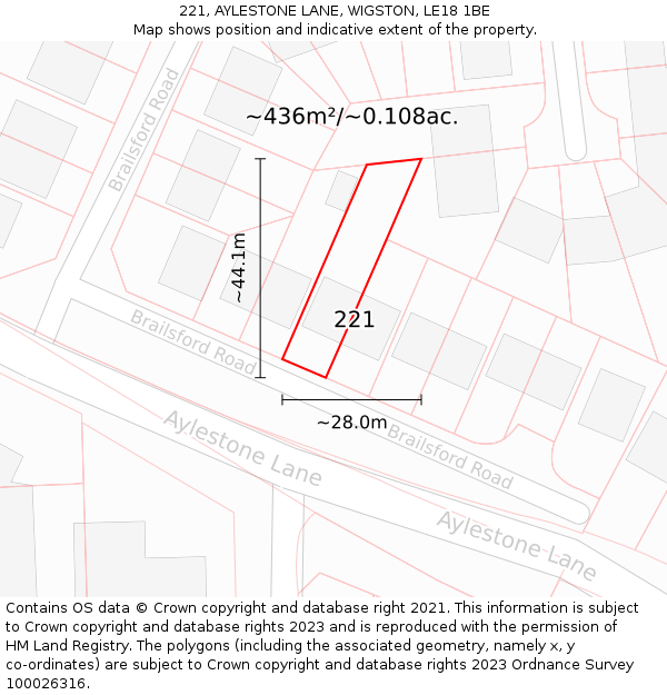 221, AYLESTONE LANE, WIGSTON, LE18 1BE: Plot and title map