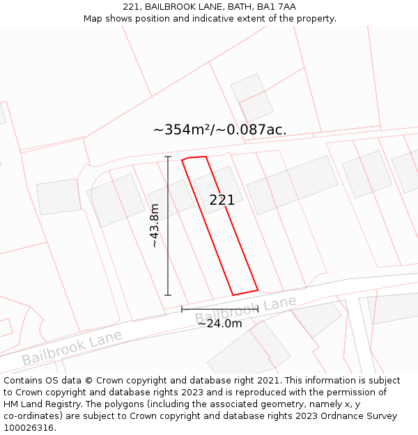221, BAILBROOK LANE, BATH, BA1 7AA: Plot and title map