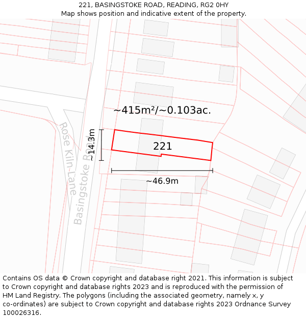 221, BASINGSTOKE ROAD, READING, RG2 0HY: Plot and title map