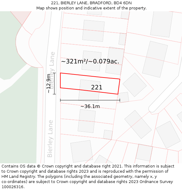 221, BIERLEY LANE, BRADFORD, BD4 6DN: Plot and title map