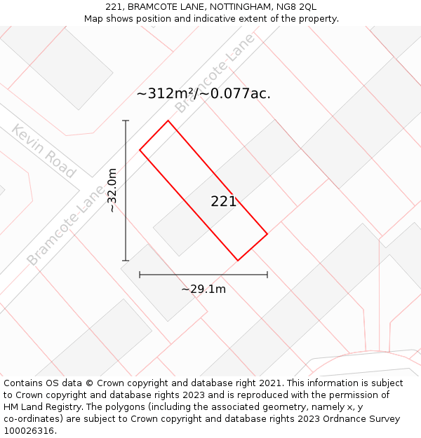 221, BRAMCOTE LANE, NOTTINGHAM, NG8 2QL: Plot and title map