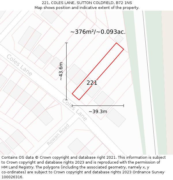 221, COLES LANE, SUTTON COLDFIELD, B72 1NS: Plot and title map