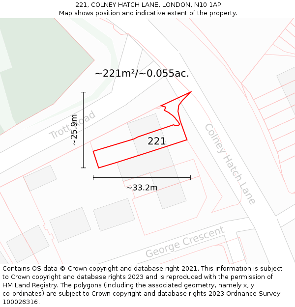 221, COLNEY HATCH LANE, LONDON, N10 1AP: Plot and title map