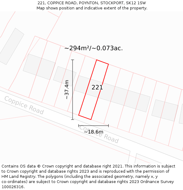 221, COPPICE ROAD, POYNTON, STOCKPORT, SK12 1SW: Plot and title map