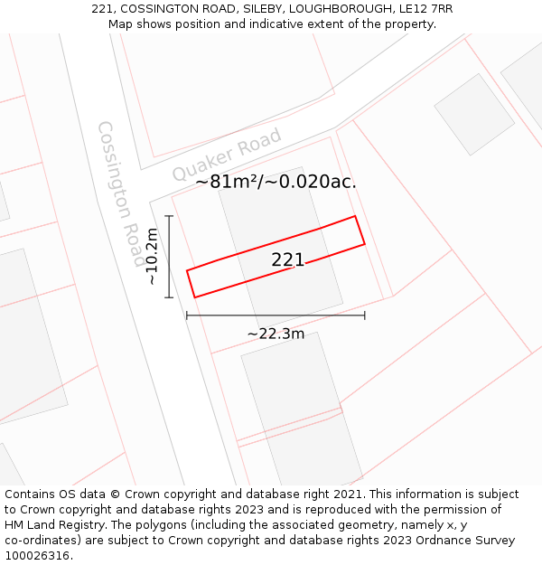 221, COSSINGTON ROAD, SILEBY, LOUGHBOROUGH, LE12 7RR: Plot and title map