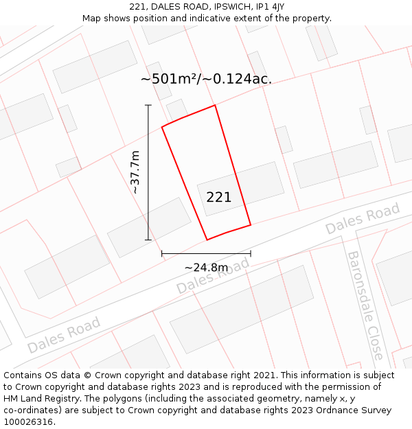 221, DALES ROAD, IPSWICH, IP1 4JY: Plot and title map