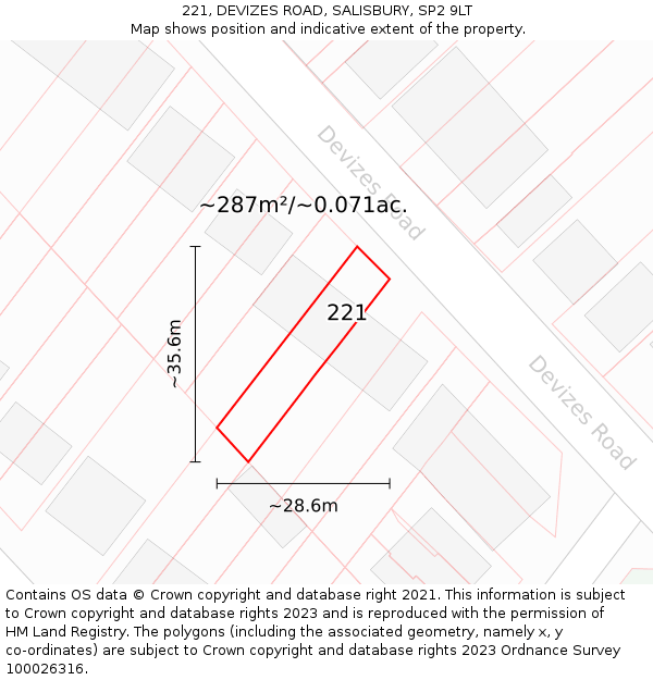 221, DEVIZES ROAD, SALISBURY, SP2 9LT: Plot and title map
