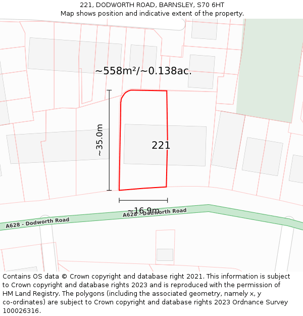 221, DODWORTH ROAD, BARNSLEY, S70 6HT: Plot and title map