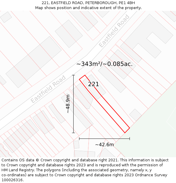221, EASTFIELD ROAD, PETERBOROUGH, PE1 4BH: Plot and title map
