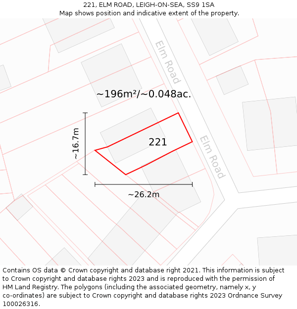 221, ELM ROAD, LEIGH-ON-SEA, SS9 1SA: Plot and title map