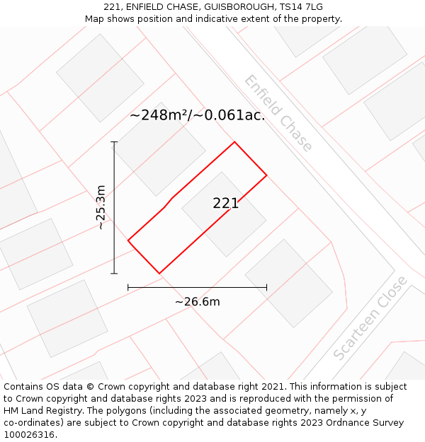 221, ENFIELD CHASE, GUISBOROUGH, TS14 7LG: Plot and title map