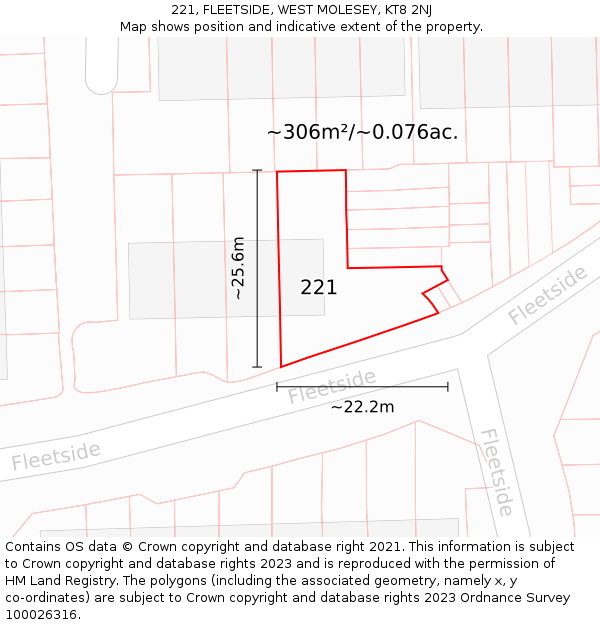 221, FLEETSIDE, WEST MOLESEY, KT8 2NJ: Plot and title map