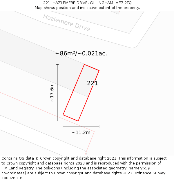 221, HAZLEMERE DRIVE, GILLINGHAM, ME7 2TQ: Plot and title map