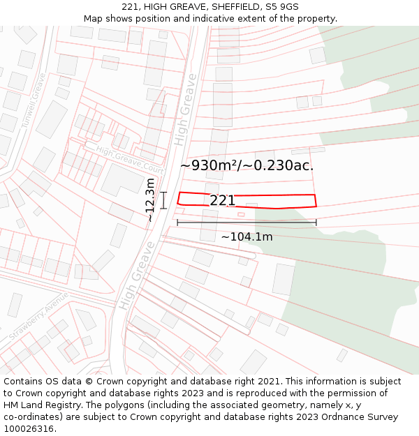 221, HIGH GREAVE, SHEFFIELD, S5 9GS: Plot and title map