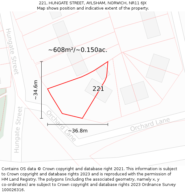 221, HUNGATE STREET, AYLSHAM, NORWICH, NR11 6JX: Plot and title map