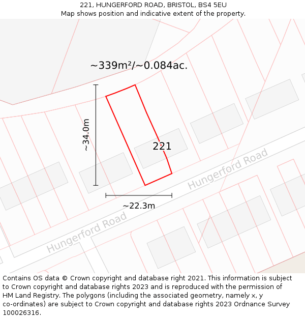 221, HUNGERFORD ROAD, BRISTOL, BS4 5EU: Plot and title map