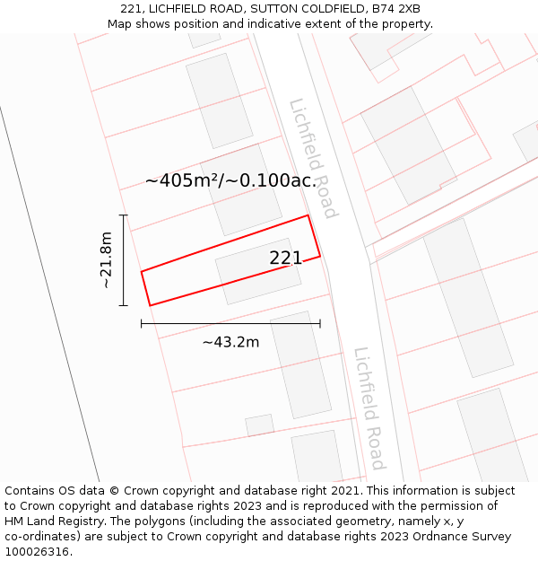 221, LICHFIELD ROAD, SUTTON COLDFIELD, B74 2XB: Plot and title map