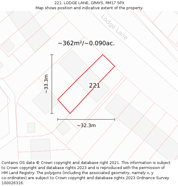 221, LODGE LANE, GRAYS, RM17 5PX: Plot and title map