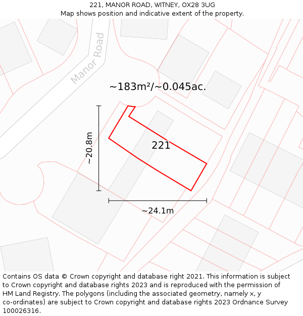 221, MANOR ROAD, WITNEY, OX28 3UG: Plot and title map