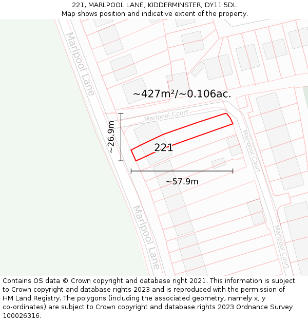 221, MARLPOOL LANE, KIDDERMINSTER, DY11 5DL: Plot and title map