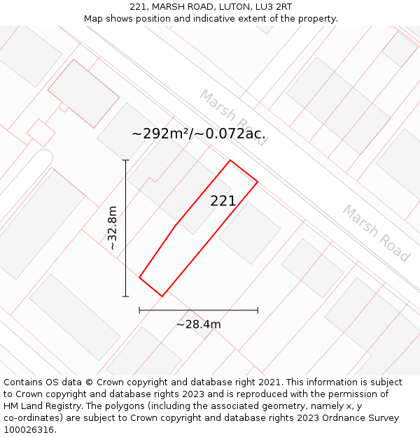 221, MARSH ROAD, LUTON, LU3 2RT: Plot and title map