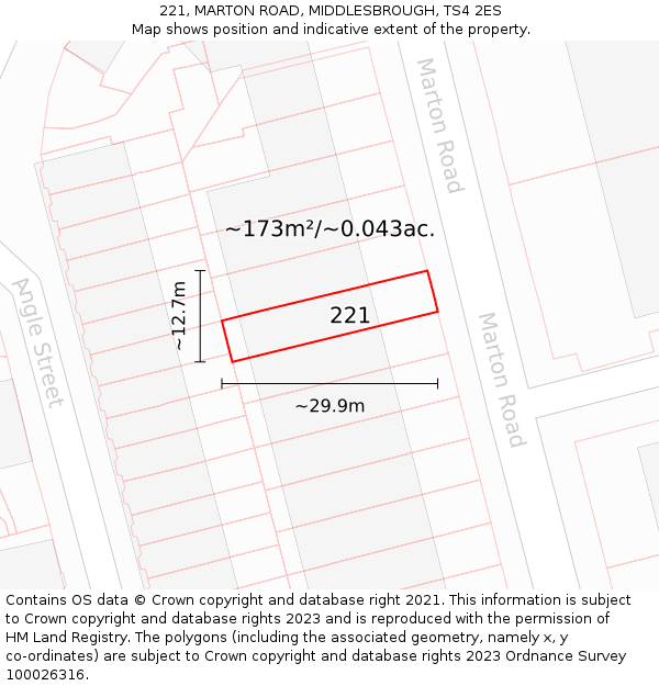 221, MARTON ROAD, MIDDLESBROUGH, TS4 2ES: Plot and title map