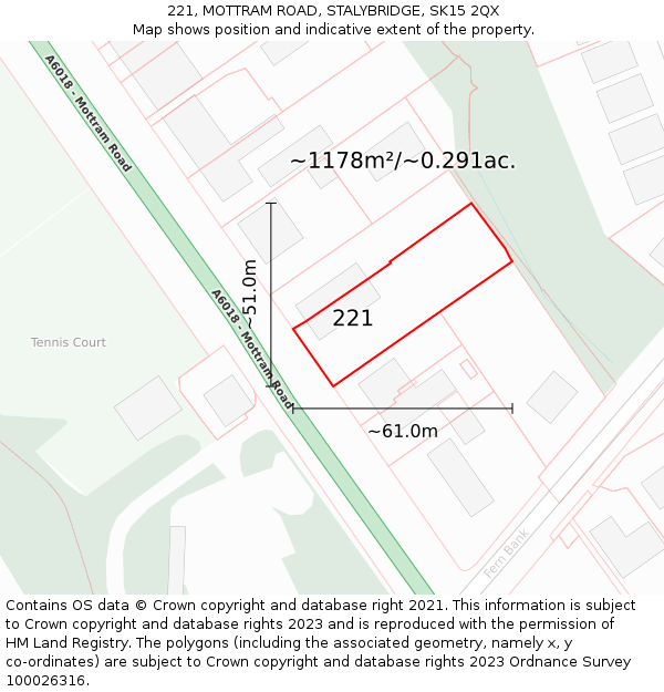 221, MOTTRAM ROAD, STALYBRIDGE, SK15 2QX: Plot and title map