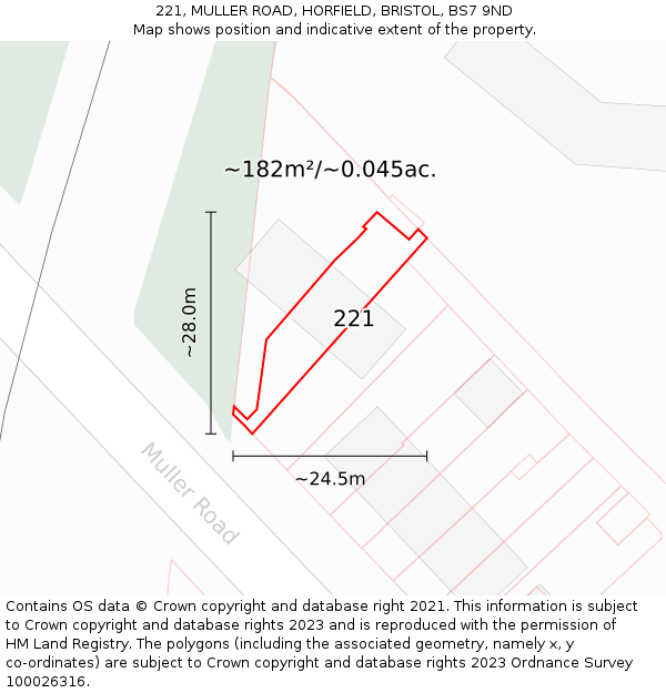 221, MULLER ROAD, HORFIELD, BRISTOL, BS7 9ND: Plot and title map