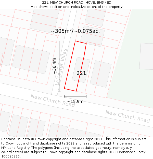 221, NEW CHURCH ROAD, HOVE, BN3 4ED: Plot and title map