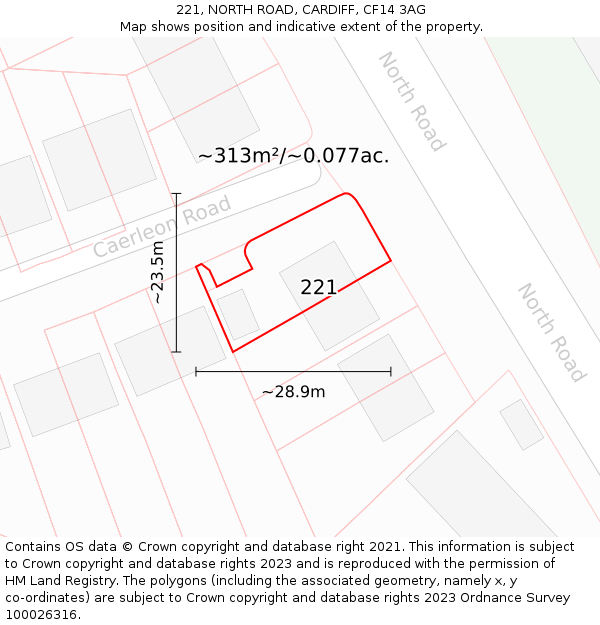 221, NORTH ROAD, CARDIFF, CF14 3AG: Plot and title map
