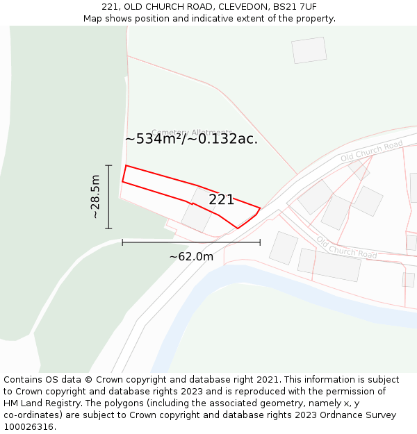 221, OLD CHURCH ROAD, CLEVEDON, BS21 7UF: Plot and title map