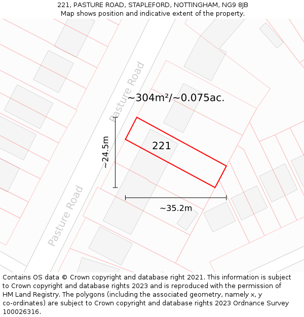 221, PASTURE ROAD, STAPLEFORD, NOTTINGHAM, NG9 8JB: Plot and title map