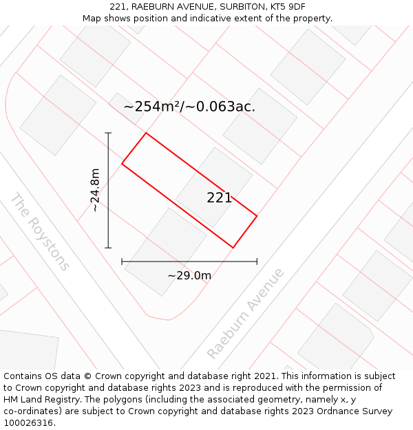 221, RAEBURN AVENUE, SURBITON, KT5 9DF: Plot and title map