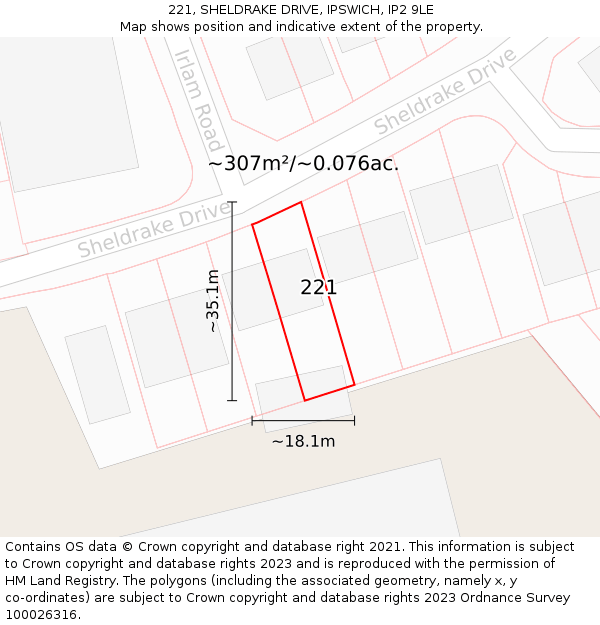 221, SHELDRAKE DRIVE, IPSWICH, IP2 9LE: Plot and title map