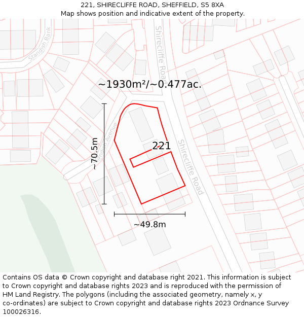 221, SHIRECLIFFE ROAD, SHEFFIELD, S5 8XA: Plot and title map