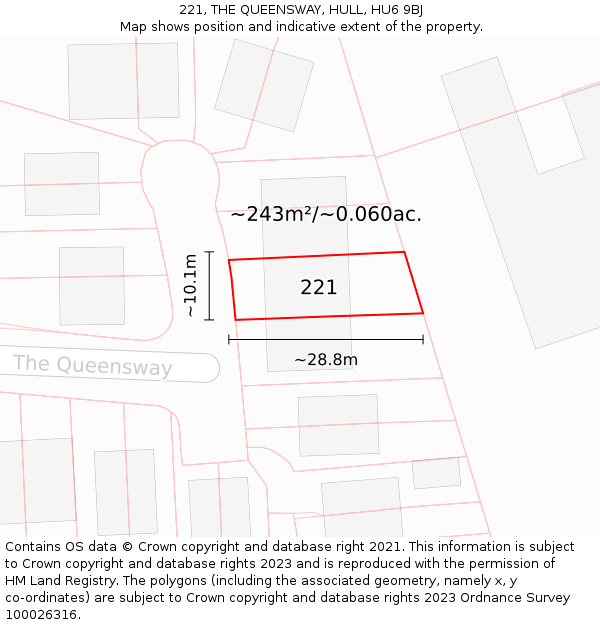 221, THE QUEENSWAY, HULL, HU6 9BJ: Plot and title map