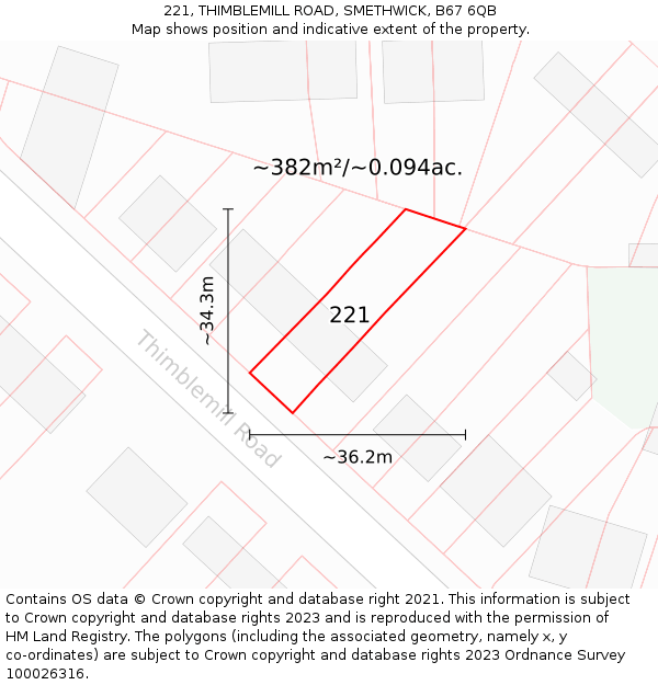 221, THIMBLEMILL ROAD, SMETHWICK, B67 6QB: Plot and title map