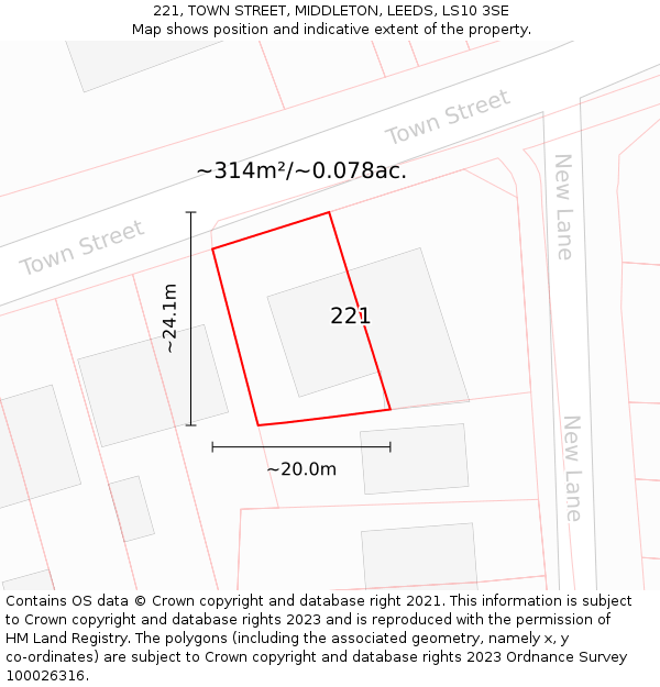 221, TOWN STREET, MIDDLETON, LEEDS, LS10 3SE: Plot and title map