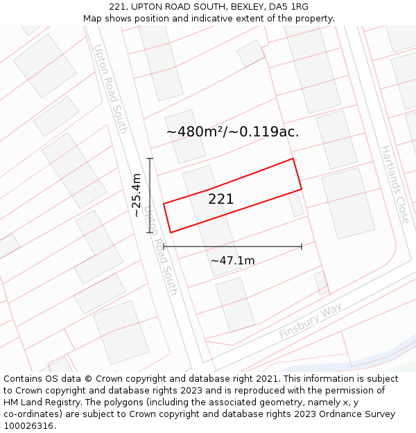 221, UPTON ROAD SOUTH, BEXLEY, DA5 1RG: Plot and title map
