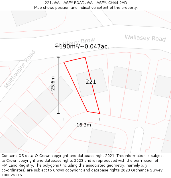 221, WALLASEY ROAD, WALLASEY, CH44 2AD: Plot and title map